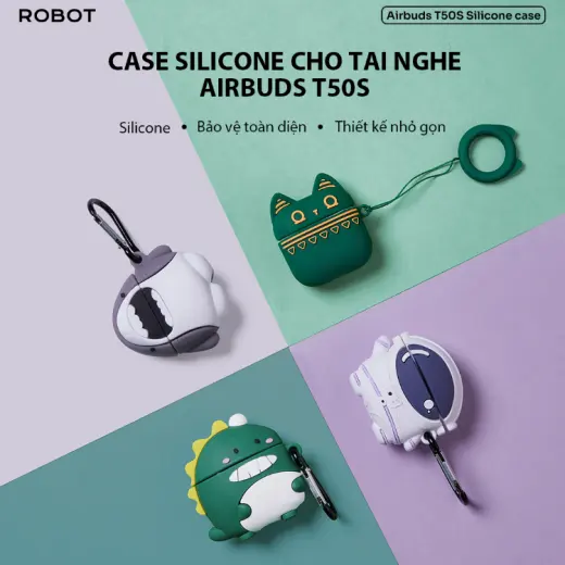 Vỏ đựng ốp case cho tai nghe Airbuds T50S Robot, bảo vệ tai nghe không dây chống va đập bám bụi