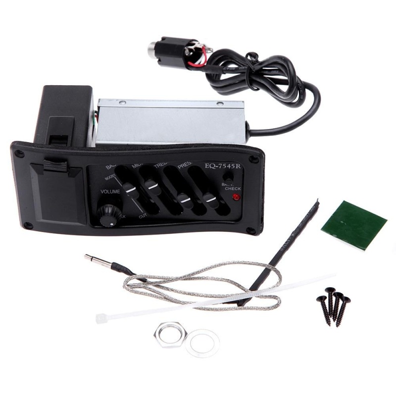 4-Band EQ Equalizer Piezo Pickup EQ-7545R Pre-Amp Acoustic Guitar Preamp Amplifier Tuner Black - intl