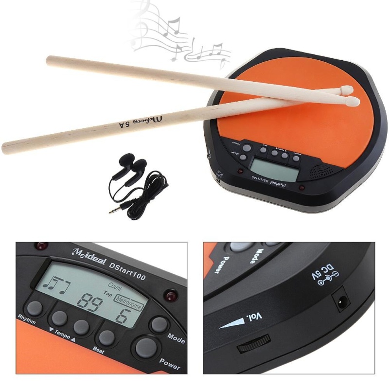 Digital Electric Drum Pad Training Practice Metronome with Two Maple Wood 5A Drum Sticks - intl