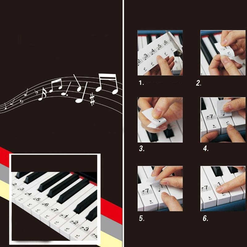 Transparent 61/88Key Piano Stickers Tags Tear Reuse Children Black Learn to Play - intl
