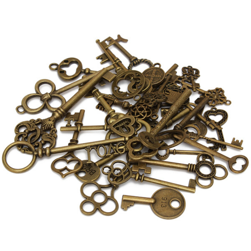 36 Various Alloy Antique Old Look Key Charms Jewellery Pendant Handmade DIY Keys - Intl