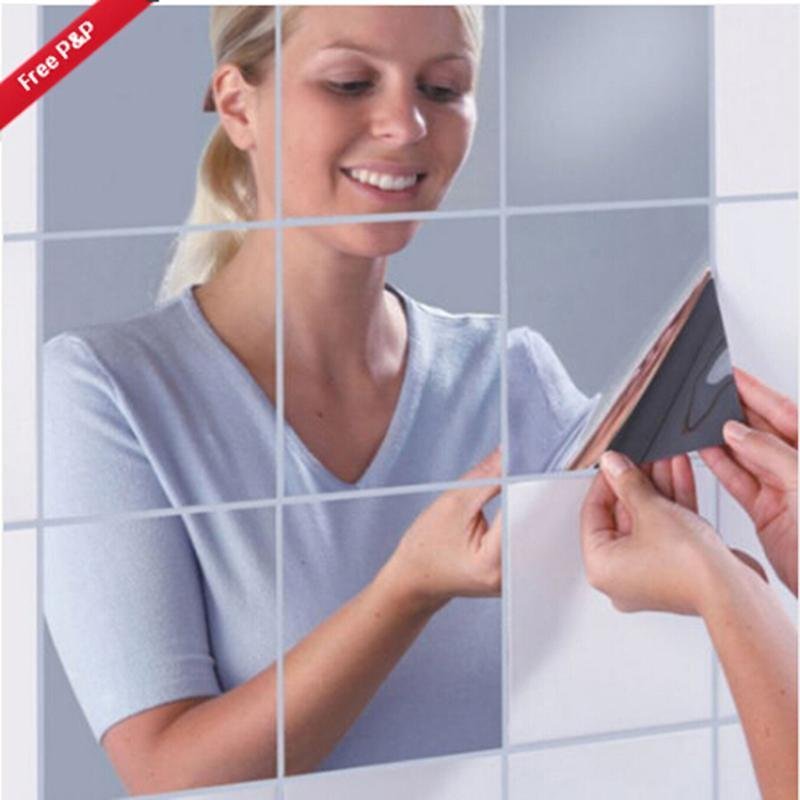 Hang-Qiao 16Pcs Bathroom Square Removeable Mosaic Tiles Mirror Wall
Stickers Home Decor (Silver) - intl