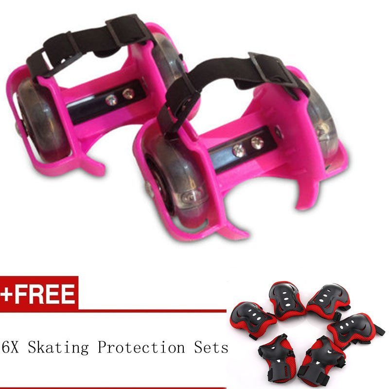 Phân phối Sporting Pulley Heel Roller Skate Lighted Flashing Roller
Skates+Free Protective Gear Sets(Pink) - intl