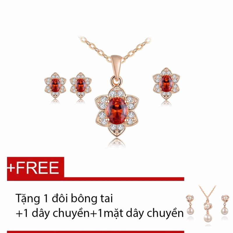 Bộ nữ trang mạ vàng cao cấp Sen Phú Quý SHOWME- Tặng 1 đôi bông tai, 1 dây chuyền, 1mặt dây chuyền