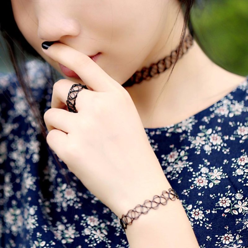 Bộ Tattoo Đơn giản (Vòng cổ, vòng tay, nhẫn)