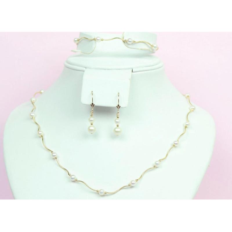 Bộ trang sức ngọc trai tự nhiên mạ vàng 14k