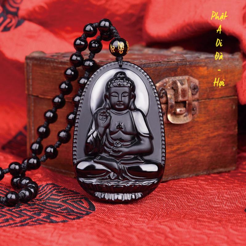 Chuỗi hạt đeo cổ mặt Phật A Di Đà - Phật bản mệnh người tuổi Tuất, Hợi - Tặng kèm chuỗi hạt đeo tay bằng đá Lava