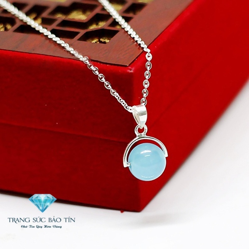 Dây Chuyền Bạc Nữ Đá Aquamarine Xanh Dương Mệnh Thủy - Mộc BẢO TÍN (Xanh nước)