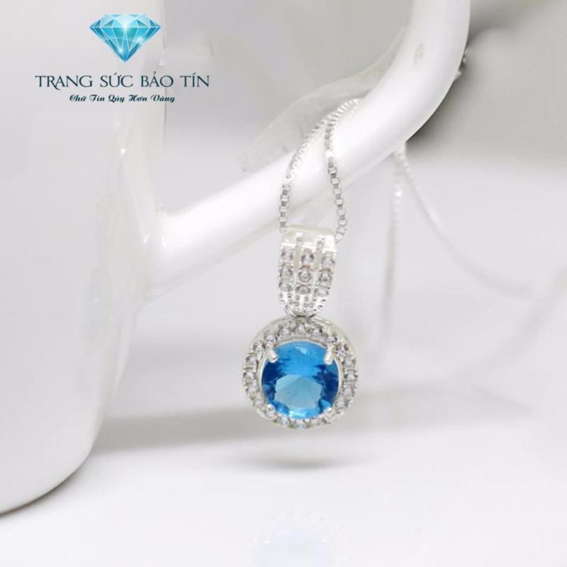 Dây Chuyền Bạc Nữ Đá Tròn Xanh Dương Phong Thủy Cao Cấp - Thương Hiệu Bảo Tín
