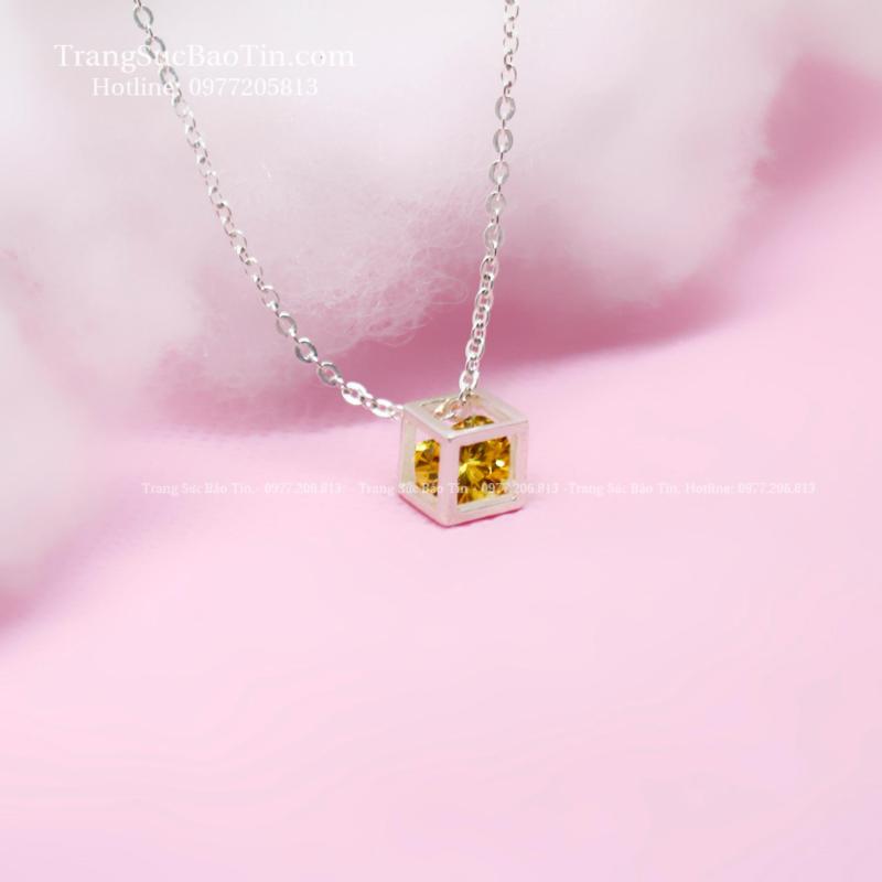 Dây Chuyền Bạc Nữ Mặt Lập Phương Chất Liệu Bạc Ta Cao Cấp (vàng)