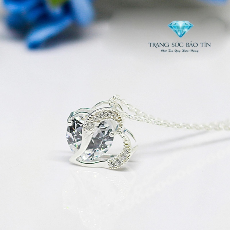 Dây Chuyền Bạc Nữ Trái Tím Đính Đá Trắng Chất Liệu Bạc Ta Cao cấp - Thương Hiệu BẢO TÍN (Trắng)