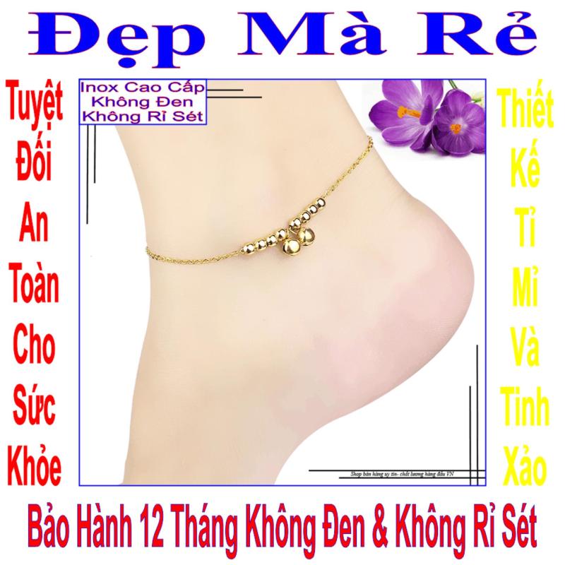 Lắc chân inox Đẹp Mà Rẻ kiểu 2 viên bi đính đá Zircon và 8 viên bi thường