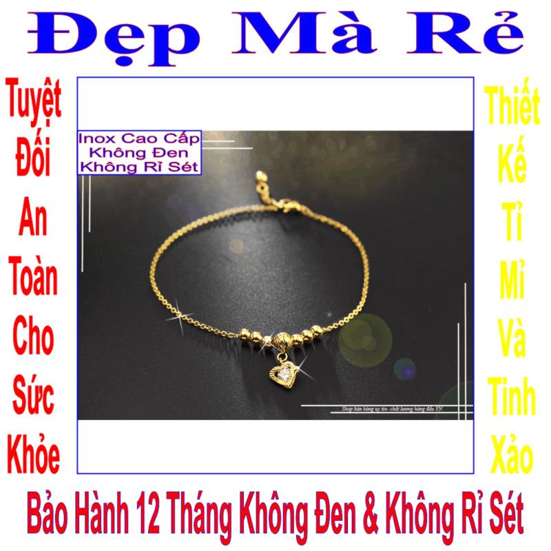 Lắc chân inox Đẹp Mà Rẻ kiểu trái tim đính đá Zircon và bi