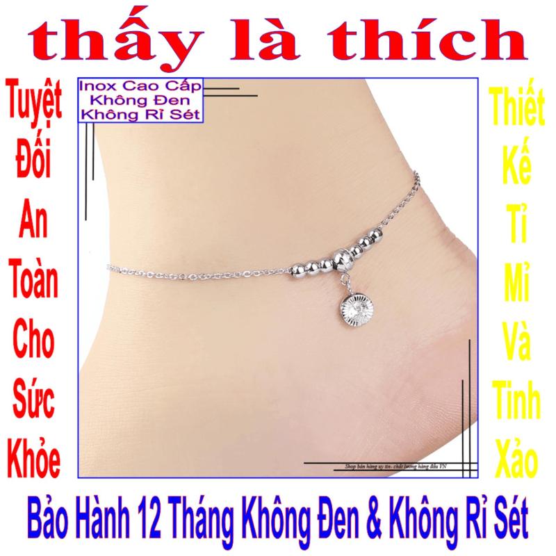 Lắc chân inox thấy là thích kiểu vòng tròn đính đá Zircon và bi