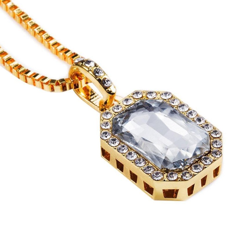 Leegoal Mens14k Gold Plated Iced Out Clear Ruby Octagon Hip Hop Accessories with 3mm Pendant 24" Rope Chain Street Style - intl