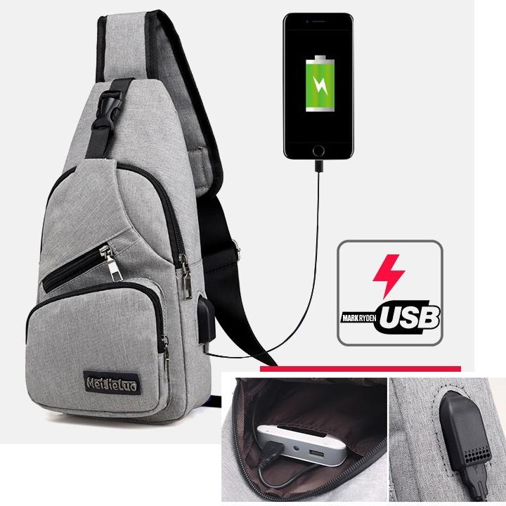 Túi đeo chéo nam cao cấp tích hợp cổng sạc USB ngoài Nhật Bản