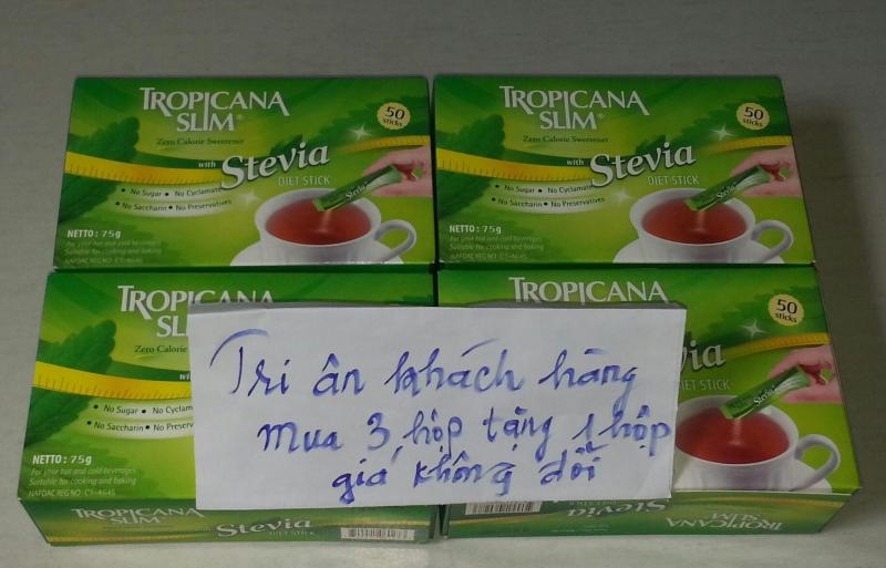 [MUA 3 HỘP TẶNG 1 HỘP ĐƯỜNG CÙNG LOẠI] Bộ 3 hộp đường ăn kiêng Tropicana Slim Stevia 50 gói
