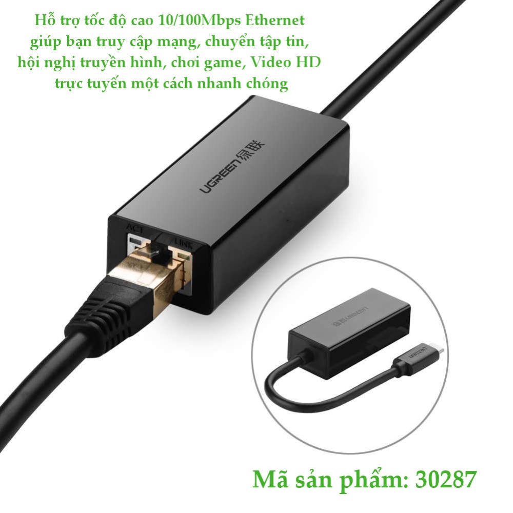 Bộ chuyển đổi USB Type C sang LAN 10 100 Mbps Ethernet dài 40CM UGREEN 30287 - Hàng chính hãng 4