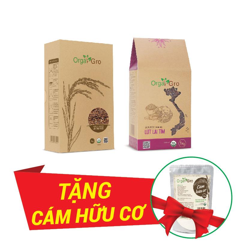 Combo 1kg gạo hữu cơ Lứt Thảo Dược + 1kg gạo hữu cơ Lứt Lài Tím