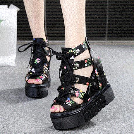 Dengan Sepatu Wanita Anak Meningkatkan Gao Yu Hi Di Dalam Tinggi Sepatu dengan Hak Di Jaring Musim Panas Benang Pendakian dan Sandal Wanita Tebal musim Panas Bawah Siswa-Internasional