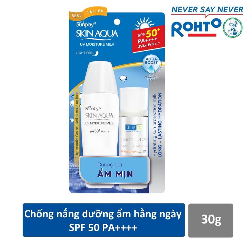 Sữa chống nắng hằng ngày dưỡng da giữ ẩm Sunplay Skin Aqua UV Moisture SPF50+ PA+++ 30g - Tặng 1 Dung dịch dưỡng Hada Labo Advanced Nourish 40ml cao cấp
