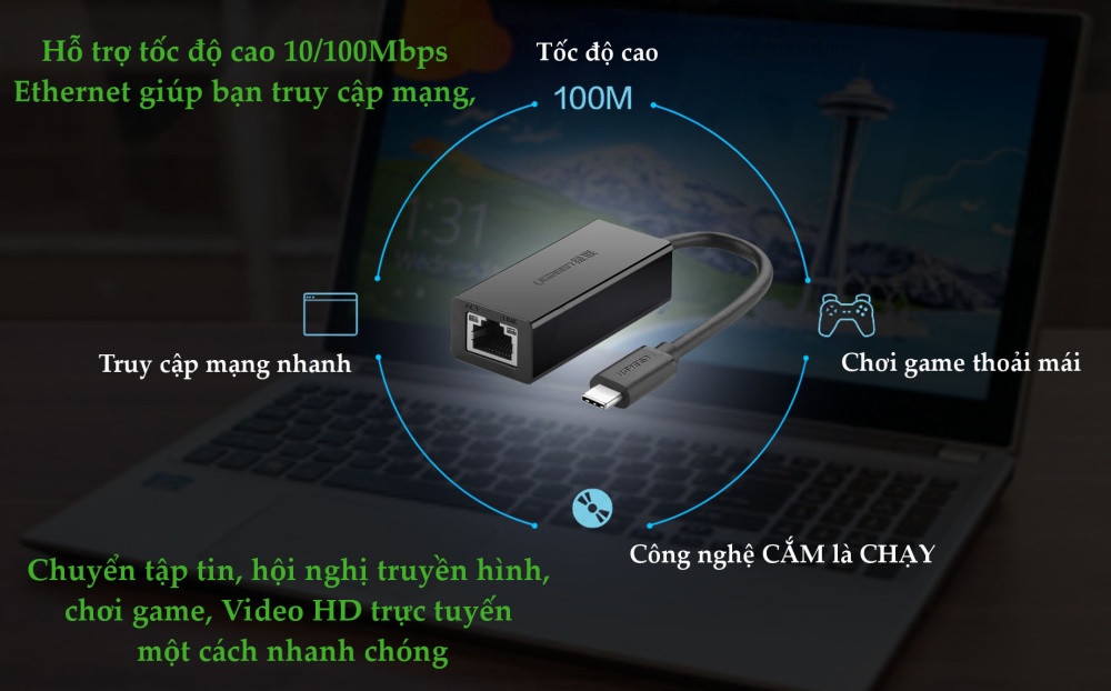 Bộ chuyển đổi USB Type C sang LAN 10 100 Mbps Ethernet dài 40CM UGREEN 30287 - Hàng chính hãng 6