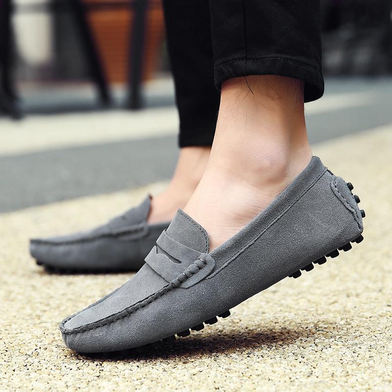 Txty Pria Suede Kasual Sepatu Kulit Hitam Padat Kulit Mokasin Mengemudi Gommino SLIP ON Sepatu Kasual