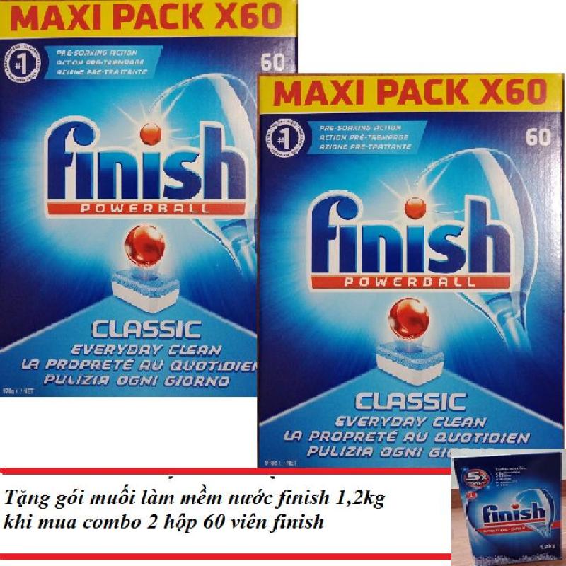 Giá bán tặng hộp muối làm mềm nước finish khi mua combo viên rửa chén bát Finish hộp 60 viên (tổng hợp 3 trong 1 ) tích hợp bóng muối chuyên dùng cho máy rửa chén bát