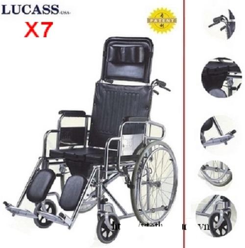 Xe Lăn Đa Năng Lucass X7 - Có Bô Vệ Sinh - Có Thể Ngã Nằm - Có 2 Tay Thắng Tiện Dụng