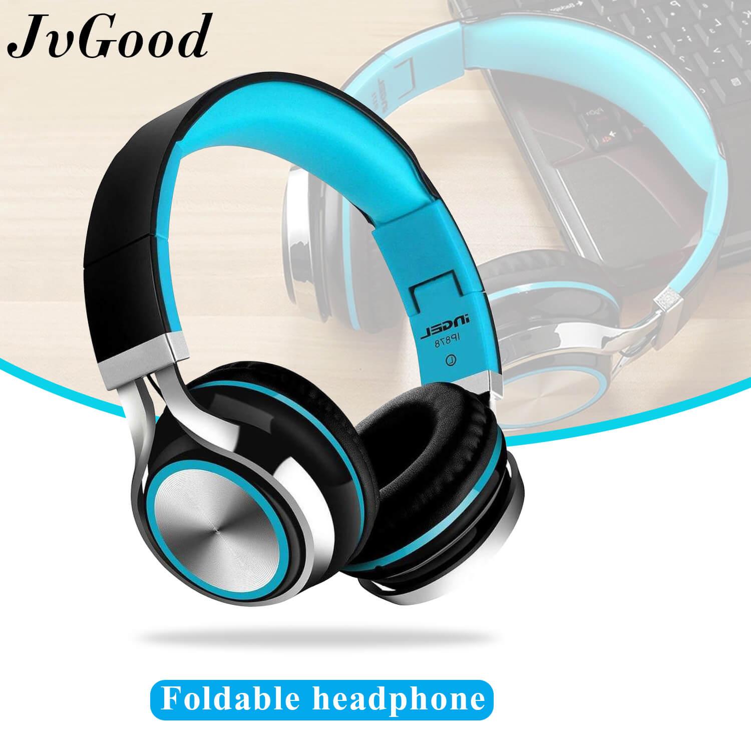 JvGood Headphone Over the Ear Headphones Foldable Headphones 3.5mm Wired Headset Stereo Earphone (Black & Blue)
