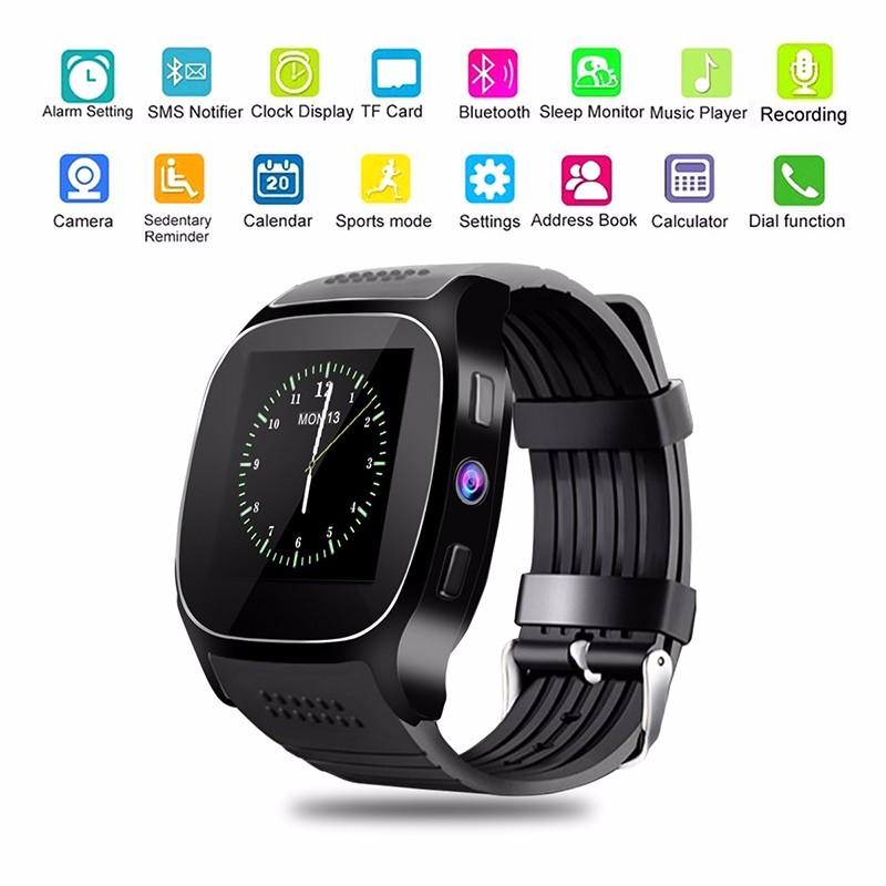 T8 Bluetooth Smartwatch dengan Kamera Mendukung Kartu SIM TF Call Jam Pintar untuk Android Ponsel