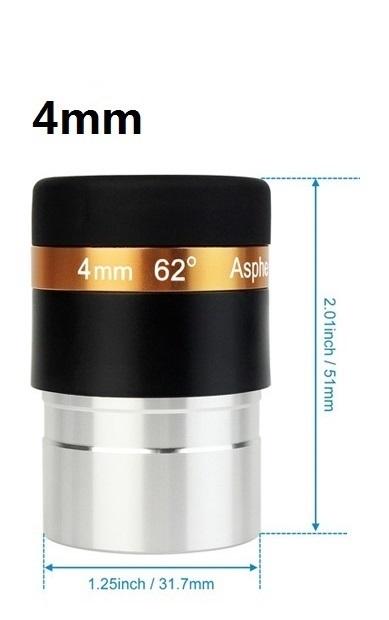 Datyson Aspheric Teleskop Lensa HD Wide Angle 62 Derajat Lensa 4/10/23 Mm Dilapisi Sepenuhnya untuk 1.25
