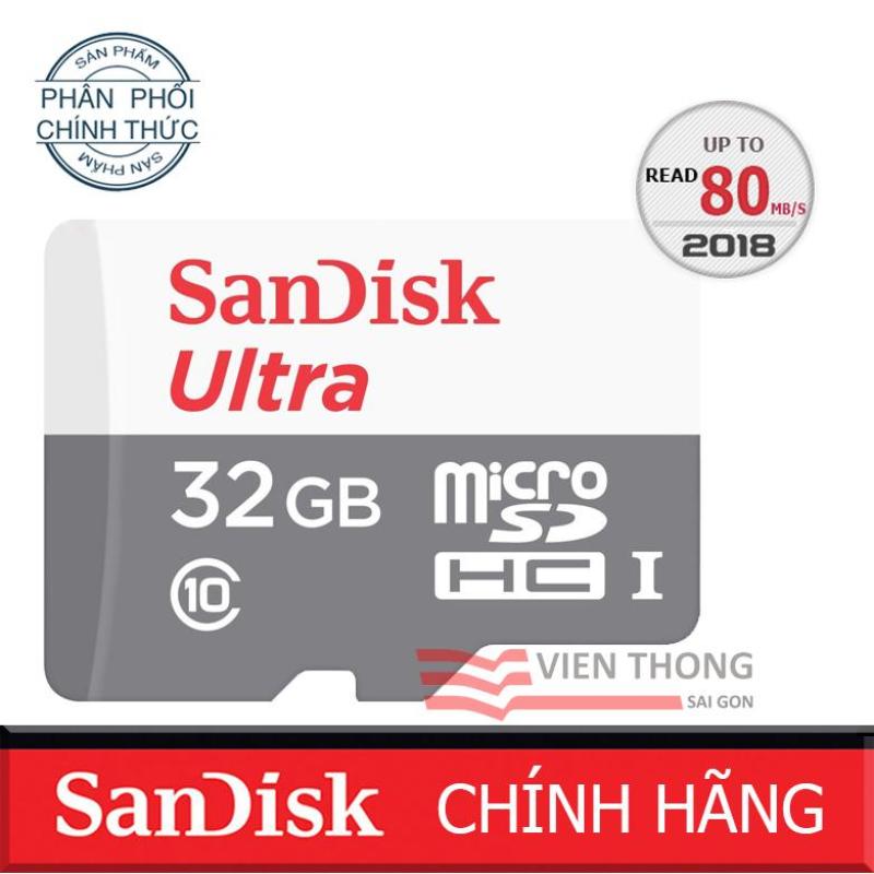 Thẻ nhớ 32GB up to 80mb/s MicroSDHC SanDisk Ultra - Hãng Phân Phối Chính Thức