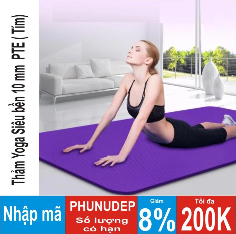 Thảm tập Yoga siêu bền loại dày 10mm TPE (Tím) dày dài kích thước 1m75 x 61cm x 10cm ( CÓ TÚI ĐỰNG )