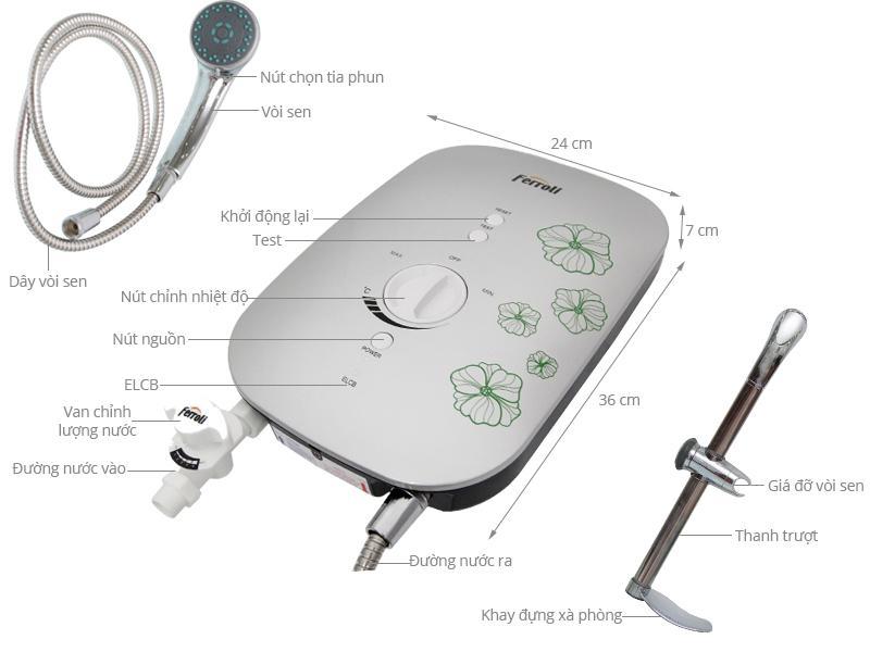 Bảng giá Máy nước nóng trực tiếp Ferroli Slim Divo SSN 4.500W