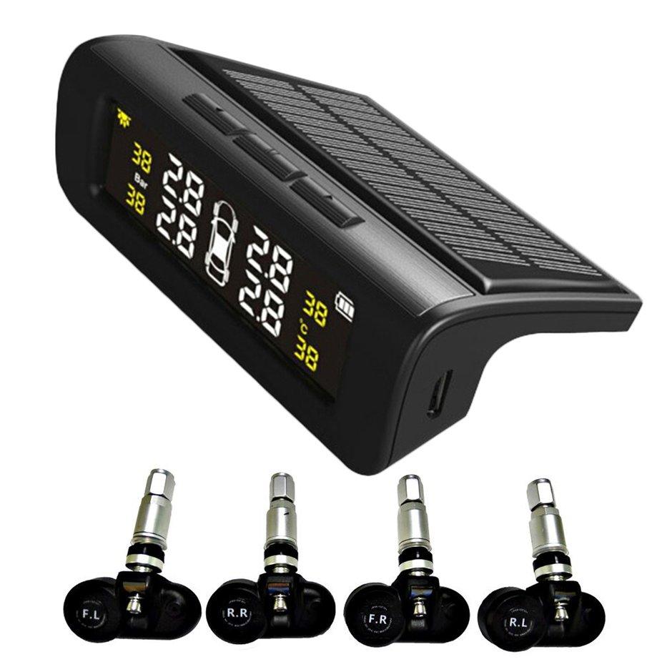 ELEC รถพลังงานแสงอาทิตย์ Auto แรงดันยาง TMPS LCD ระบบควบคุมไร้สาย 4 เซ็นเซอร์