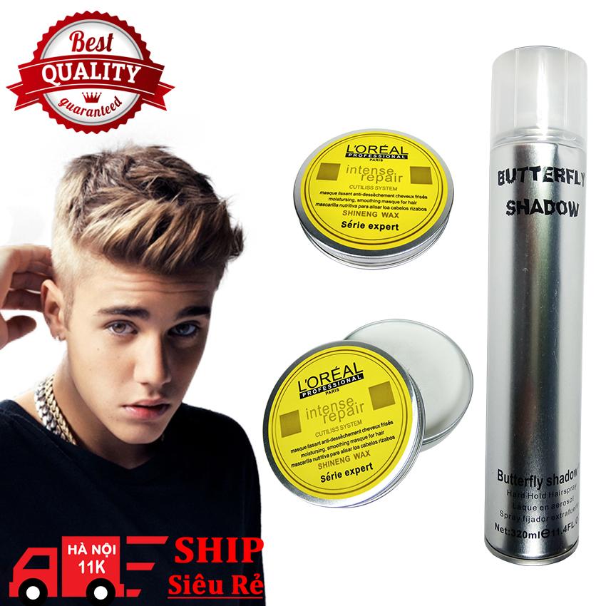 Sáp vuốt tóc nhãn vàng 100g + Gôm xịt tóc bạc 320ml ( gôm xịt tóc butterfly shadow chuẩn loại A) cao cấp