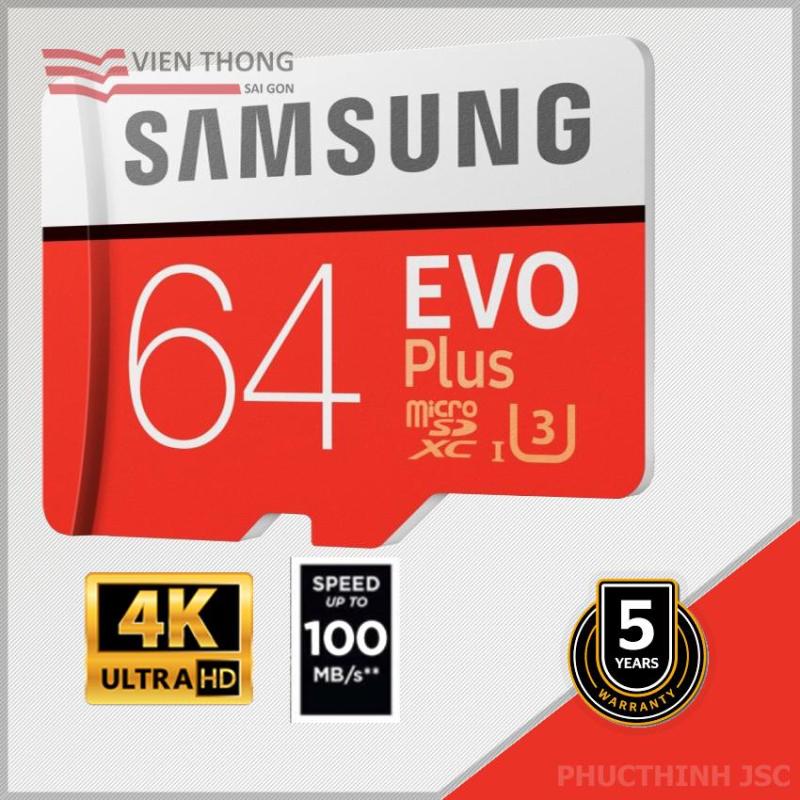 Thẻ nhớ 64gb Samsung EVo plus U3 MicroSDXC 100MB/s - Bảo hành 5 năm - 1 đổi 1