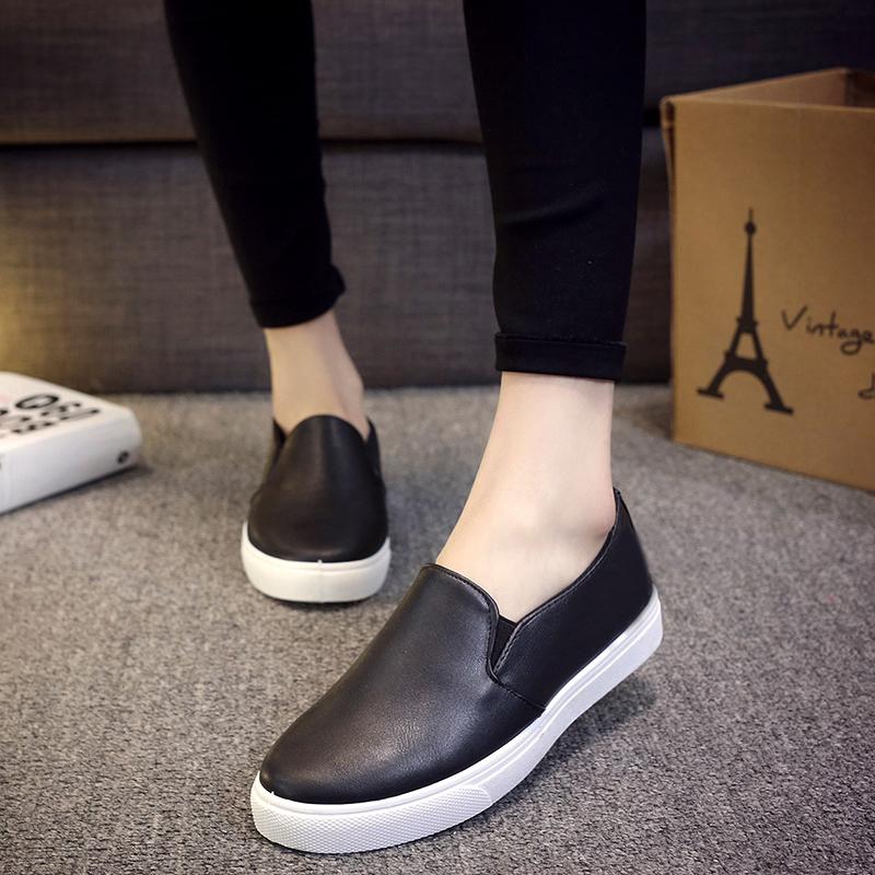 Happy Berkat Sepatu Wanita Daftar Sepatu Bahkan Tumit Dasar Datar Sepatu Kepala Lingkaran Rekreasi Kulit Enamel bawah Yang Tebal Latihan Lazy Person Siswa Sepatu Di Sepatu Inggris-Internasional