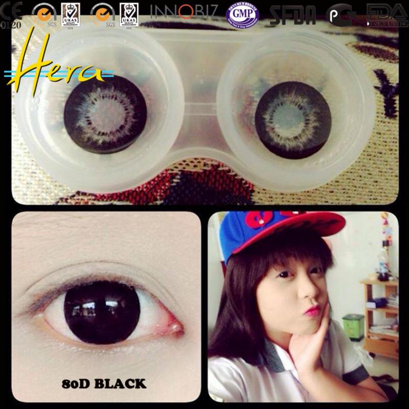 Kính áp tròng 6 tháng 80D black giãn to (đen láy)