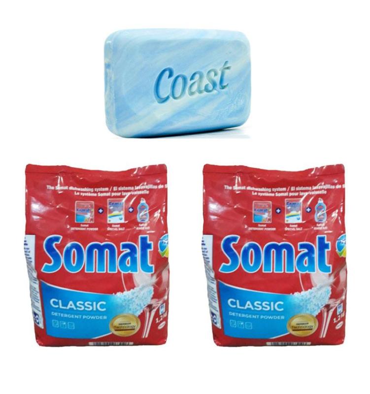 Combo 2 bột rửa ly & bát Somat 1.2kg + tặng kèm 1 cục Coast 113g nhập khẩu