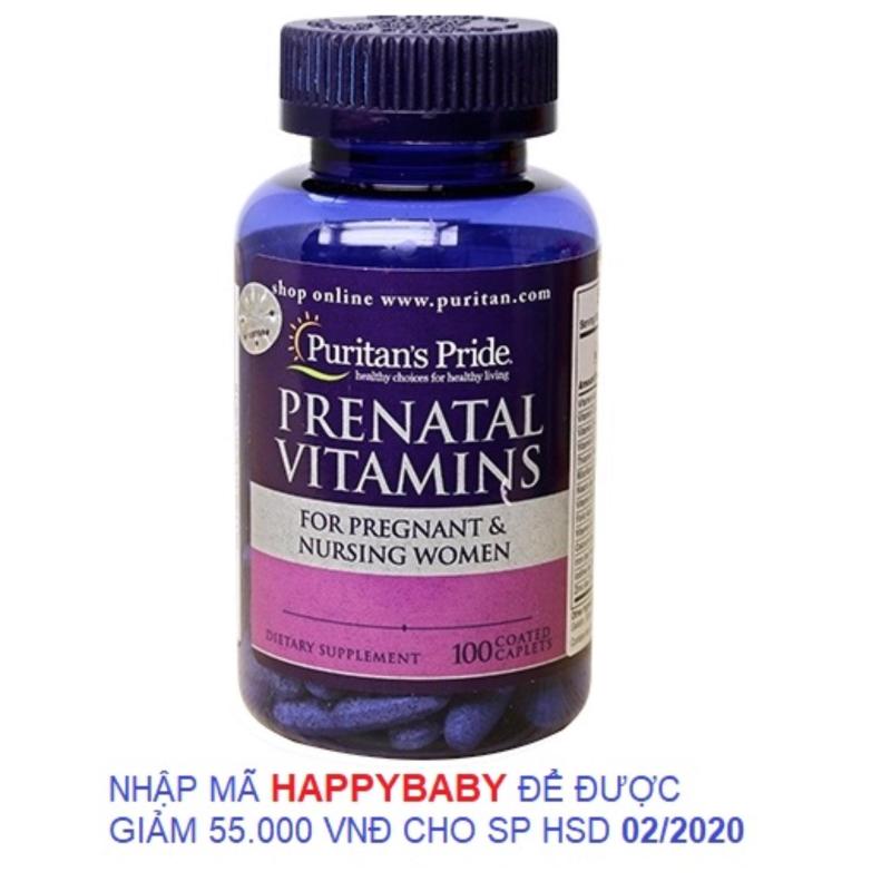 Dinh dưỡng cho phụ nữ mang thai và sau sinh 1 viên/ngày Puritans Pride Vitamin tổng hợp Prenatal Vitamins 100 viên HSD tháng 9/2018 nhập khẩu