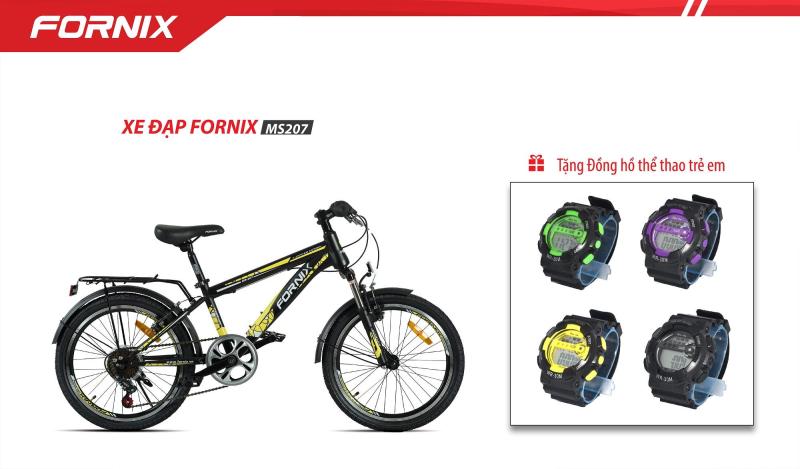Mua Xe đạp địa hình trẻ em FORNIX, mã MS207 (Đen vàng) + tặng đồng hồ thể thao trẻ em