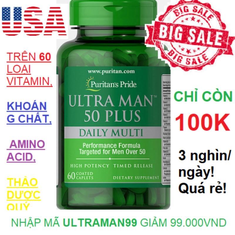 Dinh dưỡng tăng cường sức khỏe cho nam giới trên 50 tuổi Vitamin và khoáng chất tổng hợp Puritans Pride Ultra Man 50 Plus Daily Multi 60 viên HSD tháng 9/2018