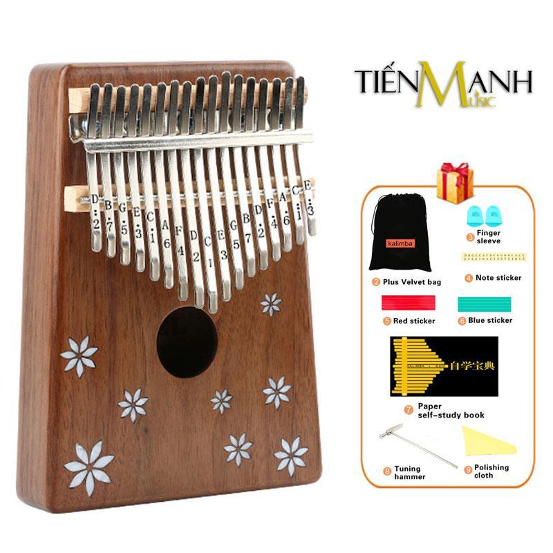 Đàn Kalimba Yael 17 Phím Y17A (Gỗ Acacia - Khảm hoa - Mbira Thumb Finger Piano 17 Keys - Kèm Sticker dán note, Decal xanh đỏ, Búa chỉnh âm, Túi đựng, Khăn lau, Sách học, Móng gẩy Tiến Mạnh Music - Giúp cảm thụ âm nhạc tốt)