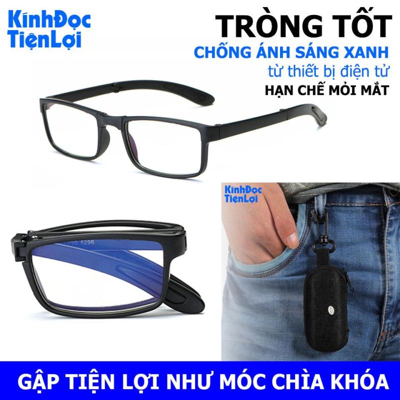 Giá bán Kính lão 2 độ Kính đọc gập gọn có túi đựng - Kính đọc sách Tròng kính chống ánh sáng xanh 2.0 độ