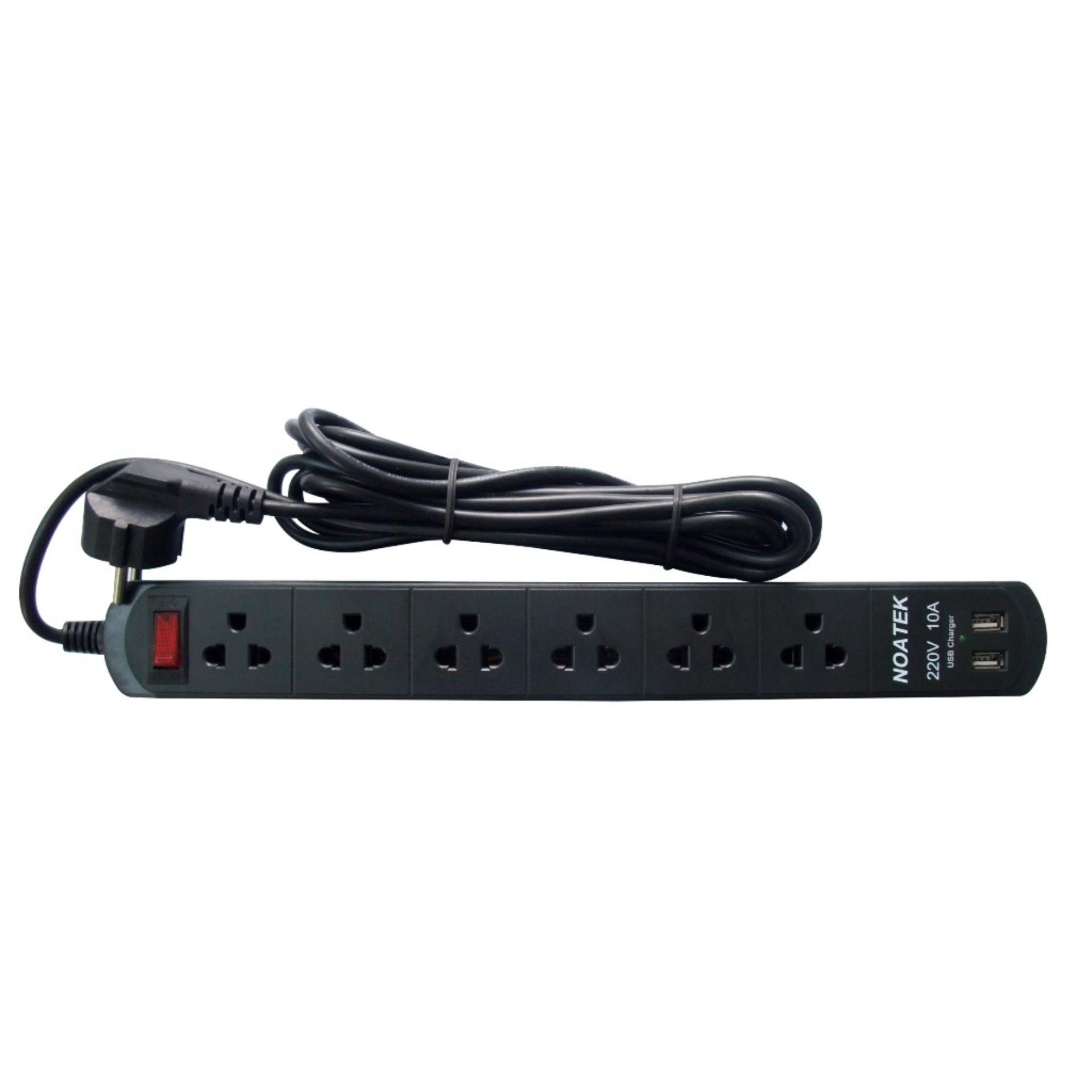 ổ cắm điện NOATEK 6 phích cắm, 2 cổng USB, dài2M
