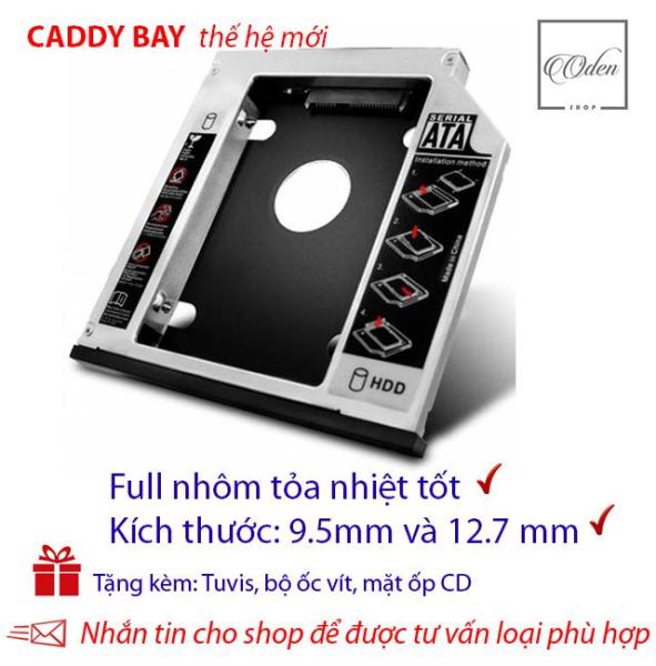Khay gắn ổ Cứng SSD/HDD thứ 2 cho laptop - Full nhôm - dày 12.7mm và mỏng 9.5 mm,SATA, Tặng tuvit & mặt ốp cd