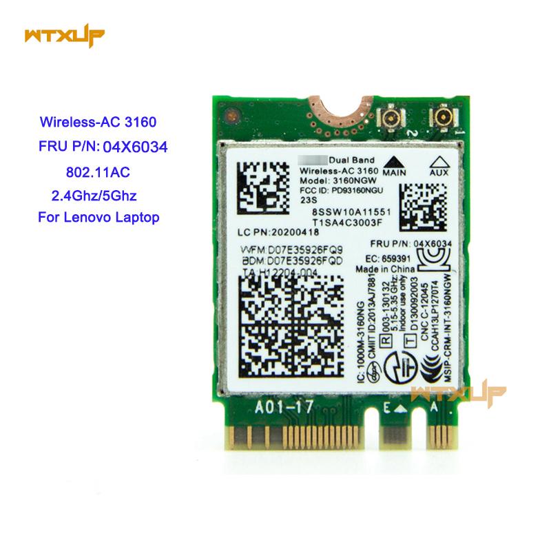 Ganda Tali Wireless-ac 3160NGW FRU 04X6034 WIFI + Bluetooth 4.0 NGFF Kartu Jaringan 2.4 GHz/ 5 GHz untuk Buku Catatan Intel VPro/Widi-Internasional