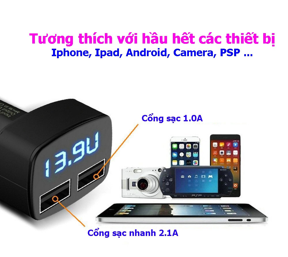 Sạc điện thoại trên ô tô, theo dõi điện áp acquy, nhiệt độ trong xe. - 4
